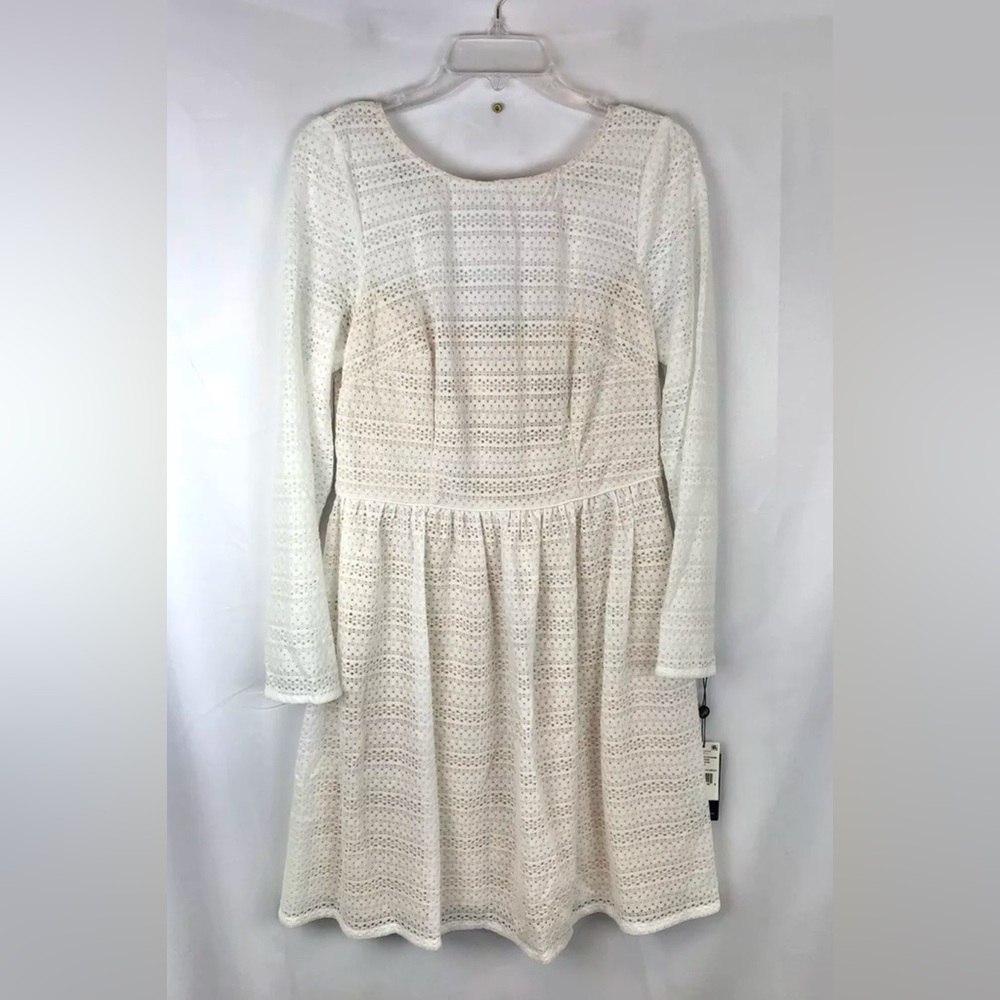 Adriana Papell Women’s White Lace Long Sleeve Fit And Flare Dress Size 12